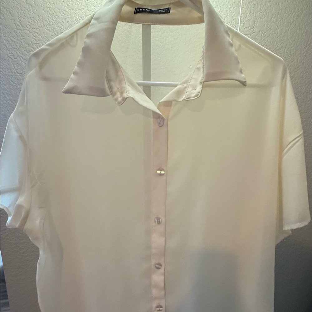 SHEIN Ivory Collared Blouse